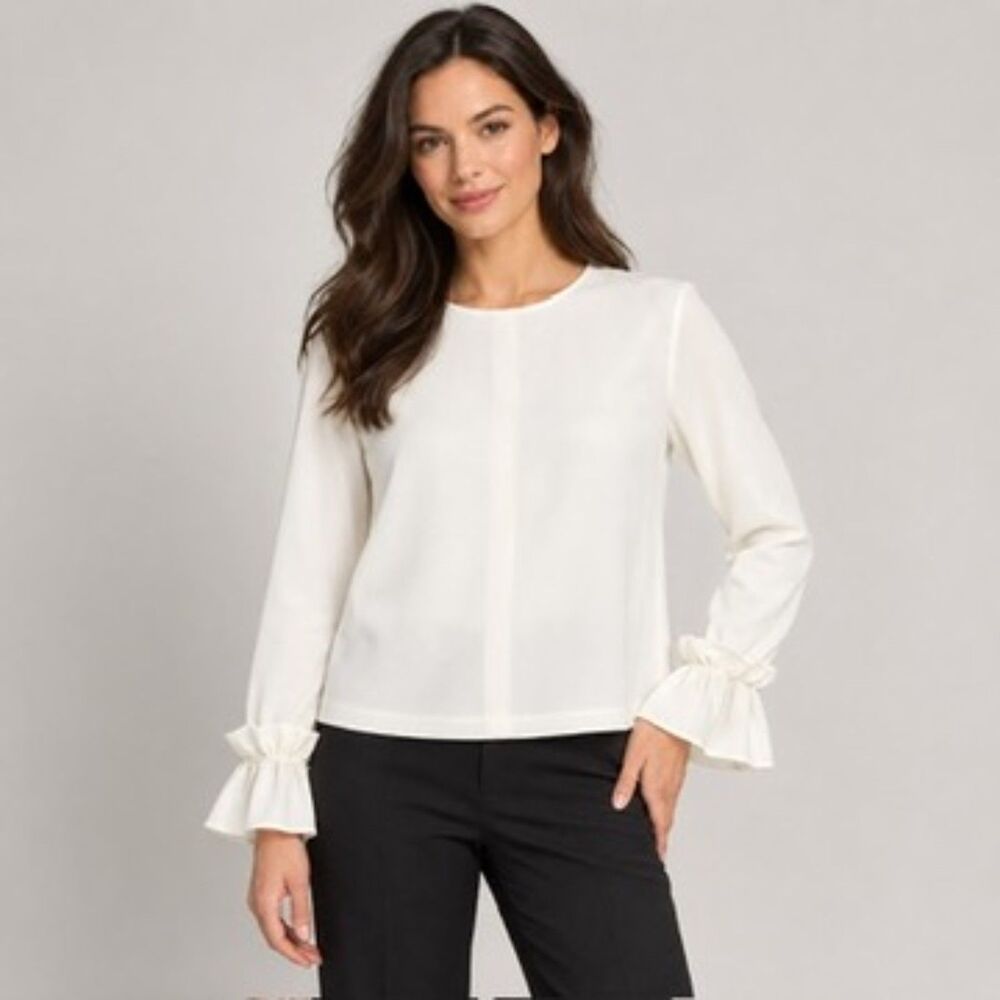 A.L.C. Womens Size 2 Ivory Blouse Long Sleeve Ruffle Detail Quiet Luxury